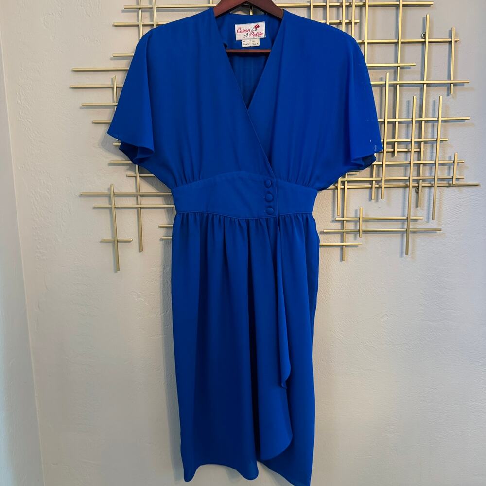 Vintage Royal Blue Sheer Flutter Sleeve Midi Dress Petite 6